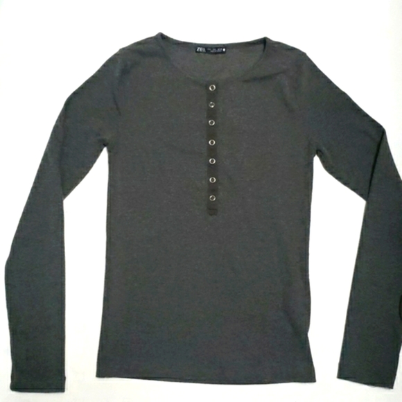ZARA Snap Button T-Shirt Dark Gray Size S - Picture 2 of 7